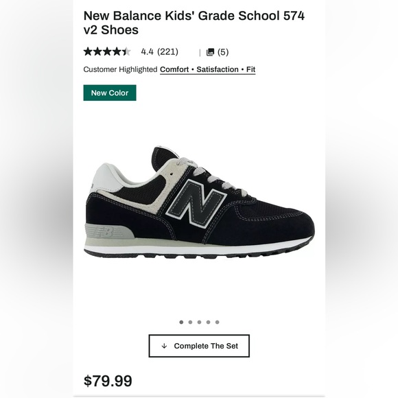 New Balance Classic 574 Kids Sneakers - Black and White, youth size 6 - Picture 1 of 8